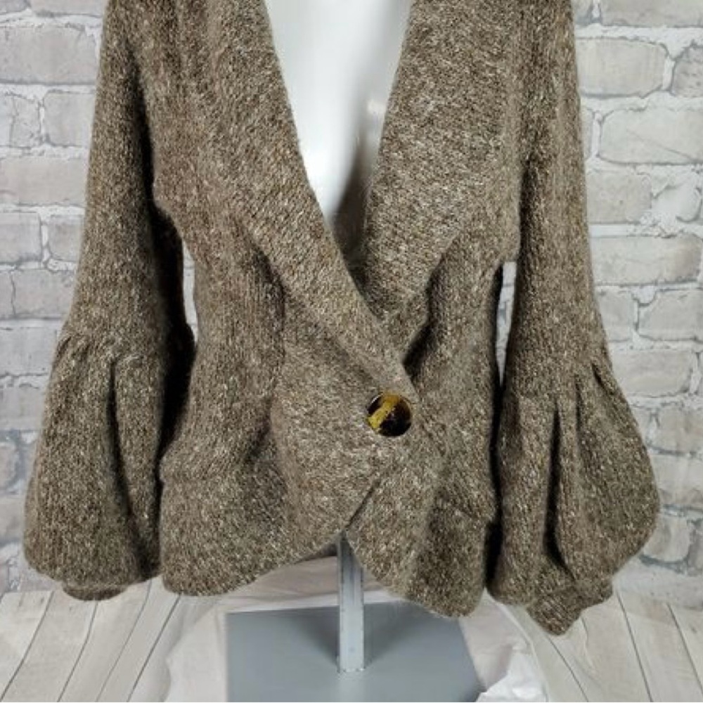Classic Brown Knit Sweater Jacket with Button Detail and bell sleeves